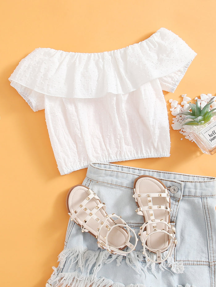 Toddler Girls Swiss Dot Ruffle Trim Crop Blouse