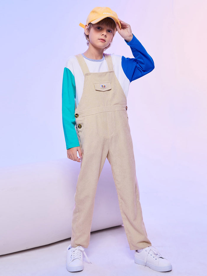 Boys Patched Detail Cord Overalls
