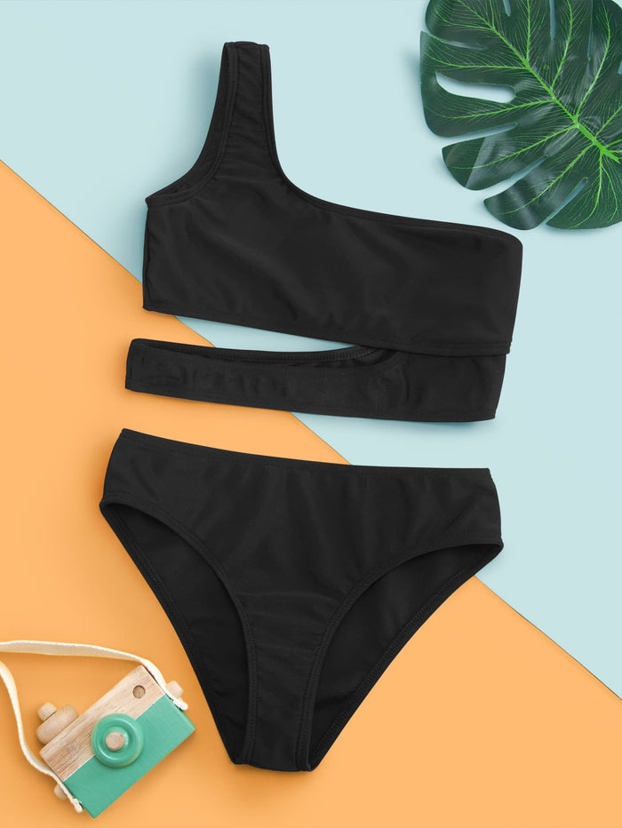 Girls Cut-out One Shoulder Bikini Swimsuit