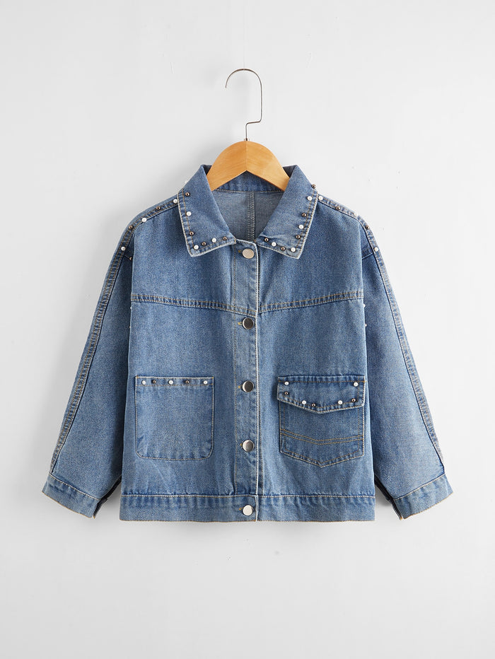 Girls Beaded Button Through Denim Jacket