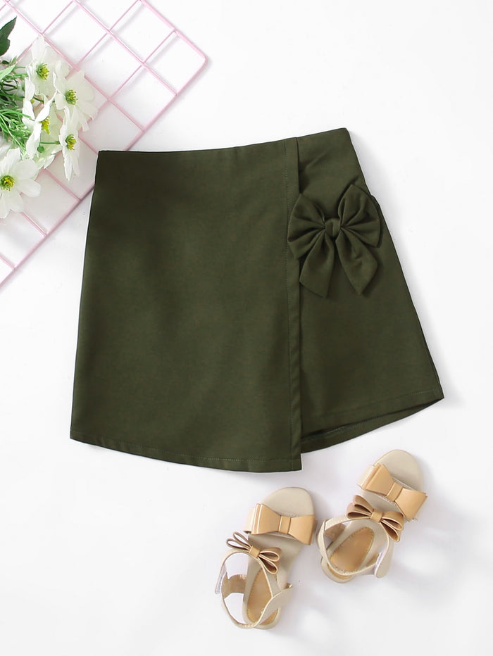 Toddler Girls Solid Bow Front Wrap Skort Army Green