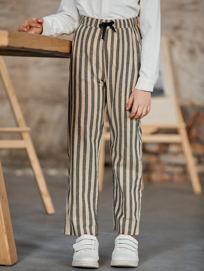 Boys Drawstring Waist Striped Pants