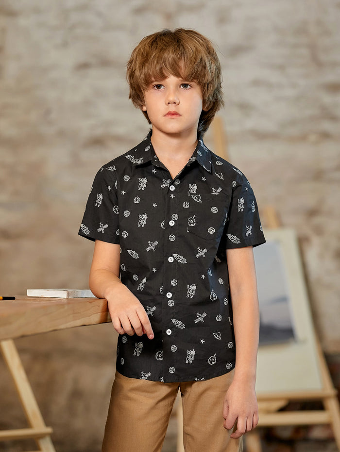 Boys Cartoon Graphic Pocket Patched Shirt