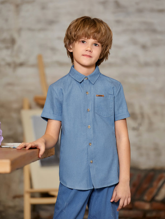 Boys Patched Detail Pocket Front Shirt