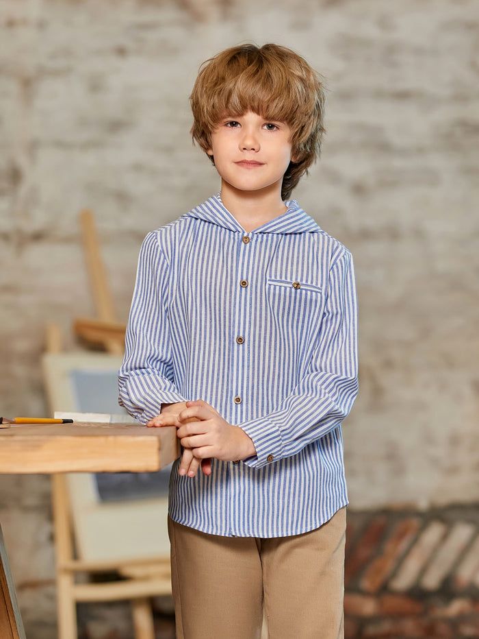 Boys Striped Hooded Shirt