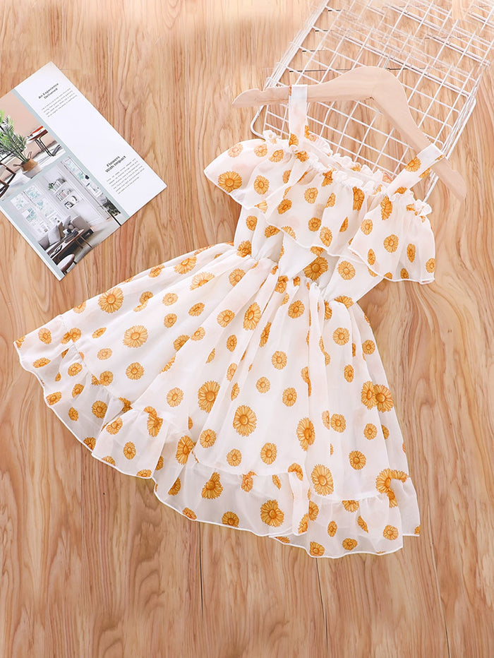 Toddler Girls Allover Floral Print Ruffle Hem Dress