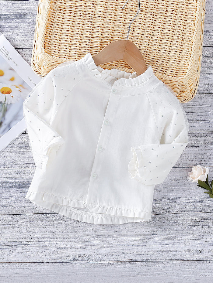 Toddler Girls Contrast Sequin Frill Trim Blouse