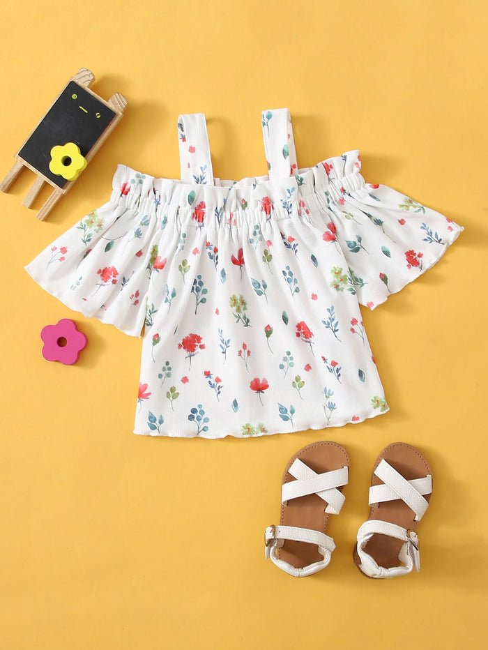 Toddler Girls Floral Print Cold Shoulder Tee