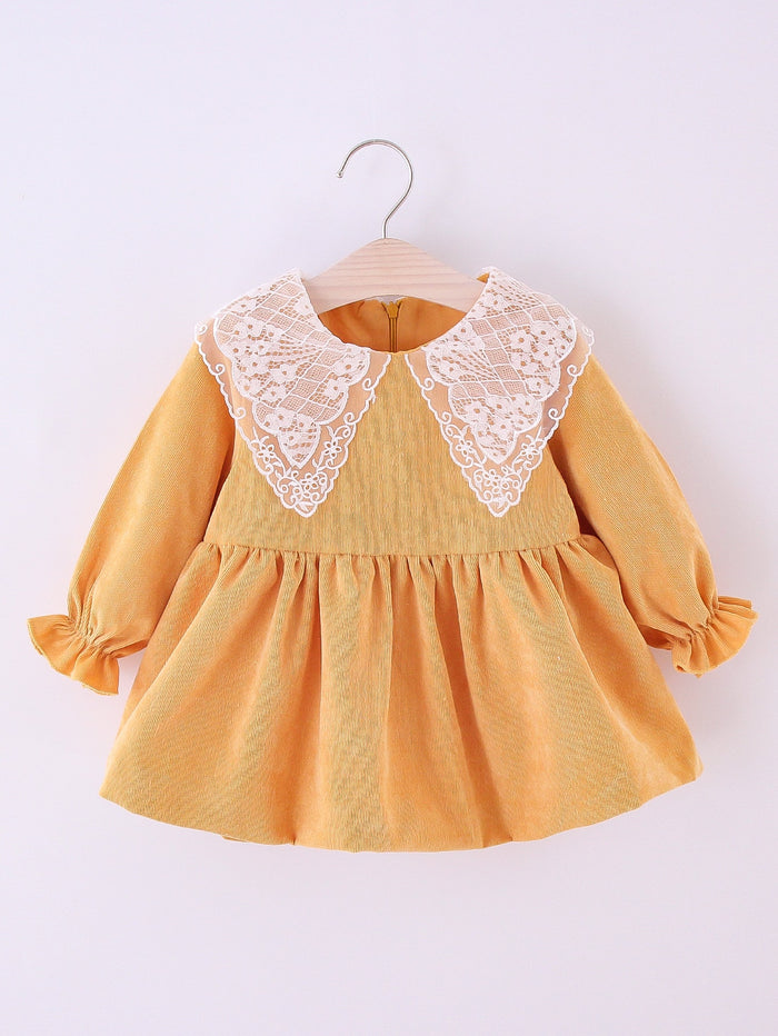 Toddler Girls Contrast Lace Corduroy Babydoll Blouse