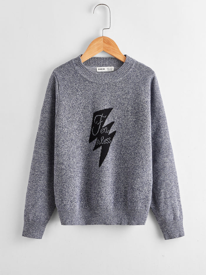 Boys Letter and Lightning Pattern Sweater