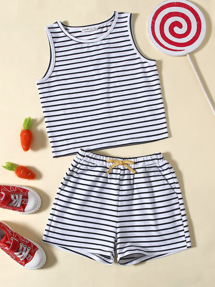 Toddler Girls Striped Print Tank Top & Shorts Set