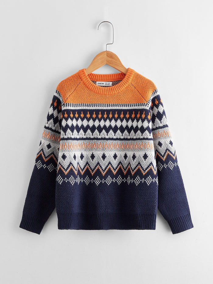 Boys Raglan Sleeve Fair Isle Sweater