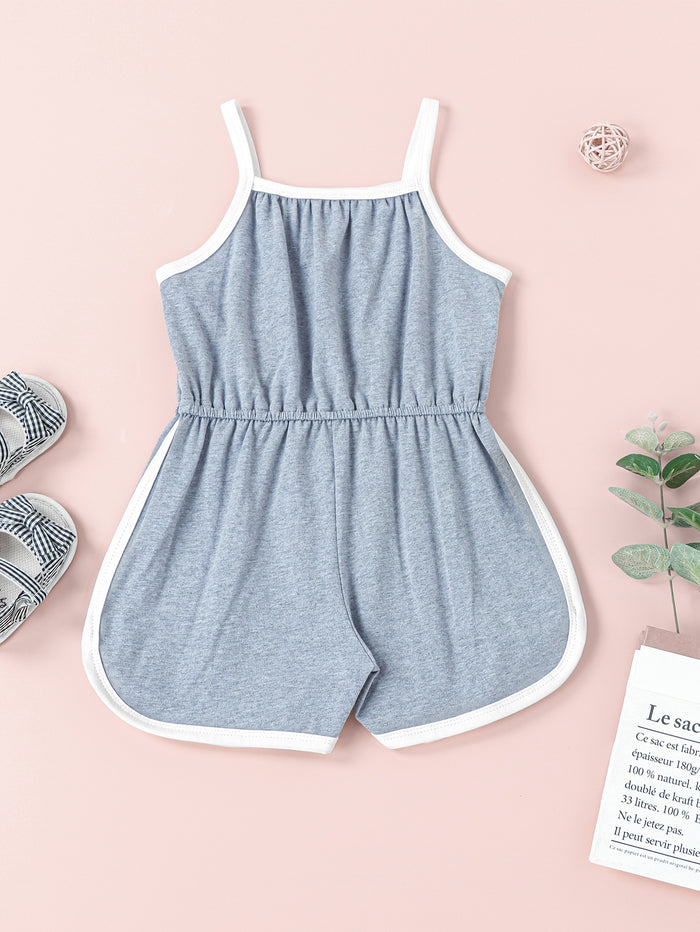Toddler Girls Contrast Binding Cami Romper Light Grey