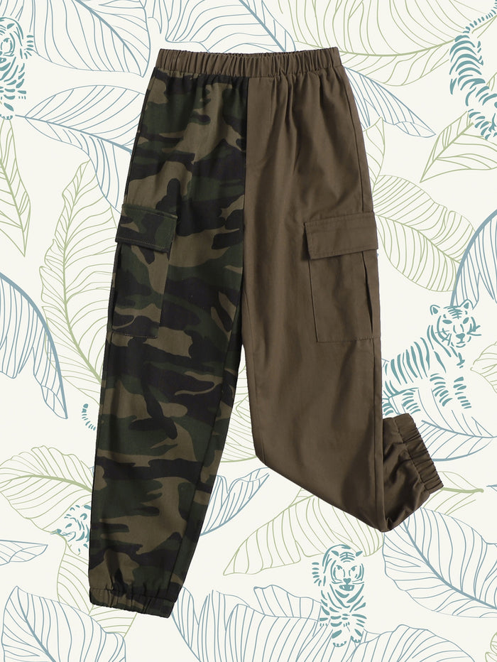 Boys Flap Pocket Camo Colorblock Pants