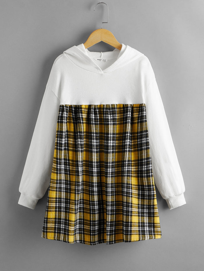 Girls Drop Shoulder Plaid 2 In 1 Sweatshirt