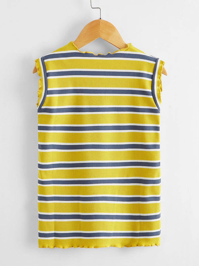 Toddler Girls Striped Lettuce Trim Tank Top