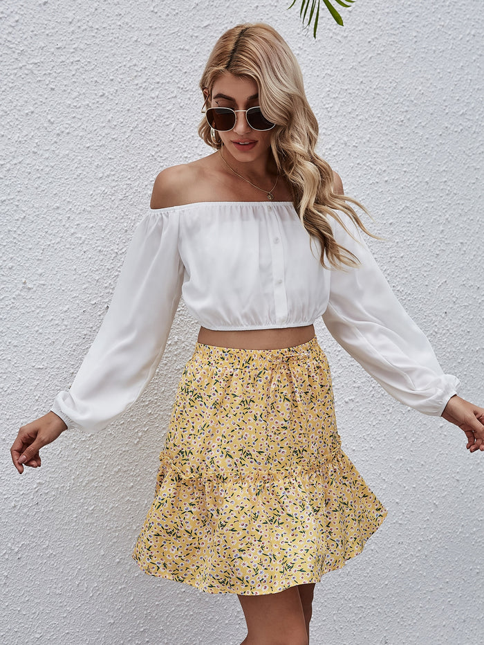 Bardot Blouse & Ditsy Floral Frill Trim Skirt