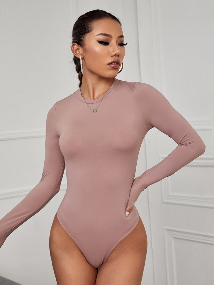 Solid Form Fitted Bodysuit Dusty Pink