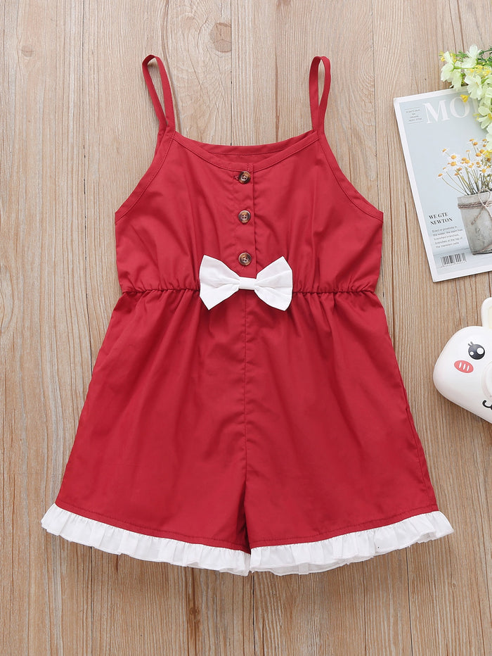 Toddler Girls Bow Front Ruffle Hem Cami Romper