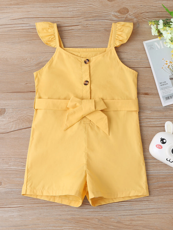 Toddler Girls Ruffle Straps Button Front Overall Romper