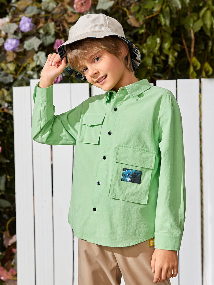 Boys Patched Detail Flap Pocket Shirt