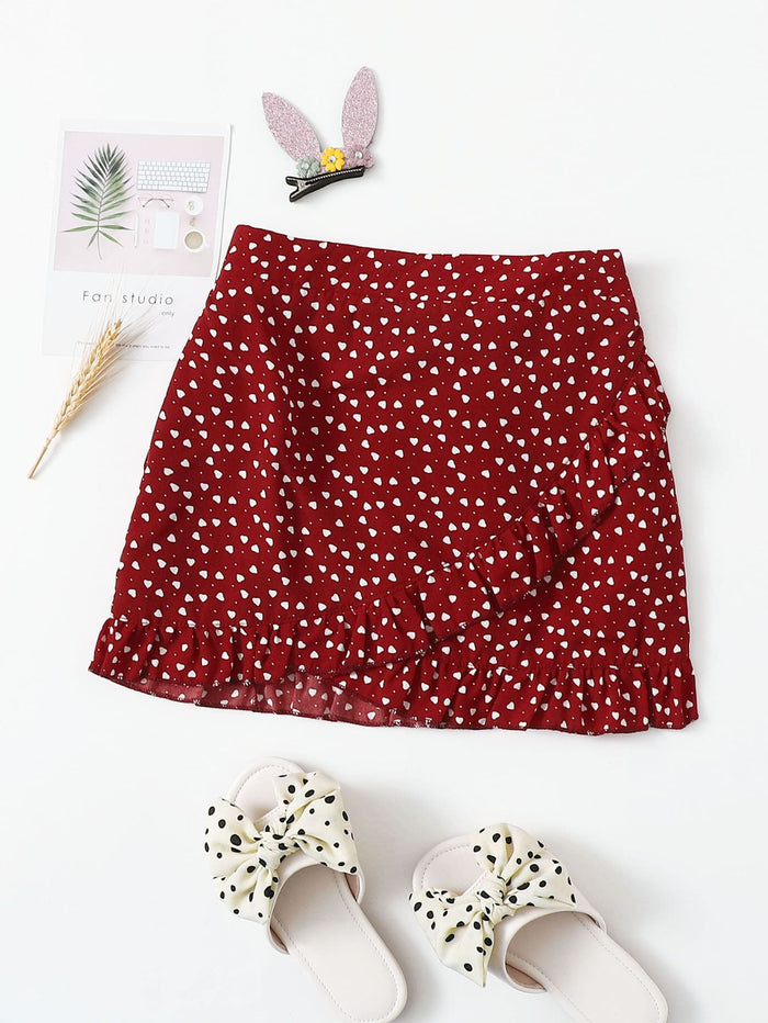 Toddler Girls Confetti Heart Print Ruffle Trim Skirt
