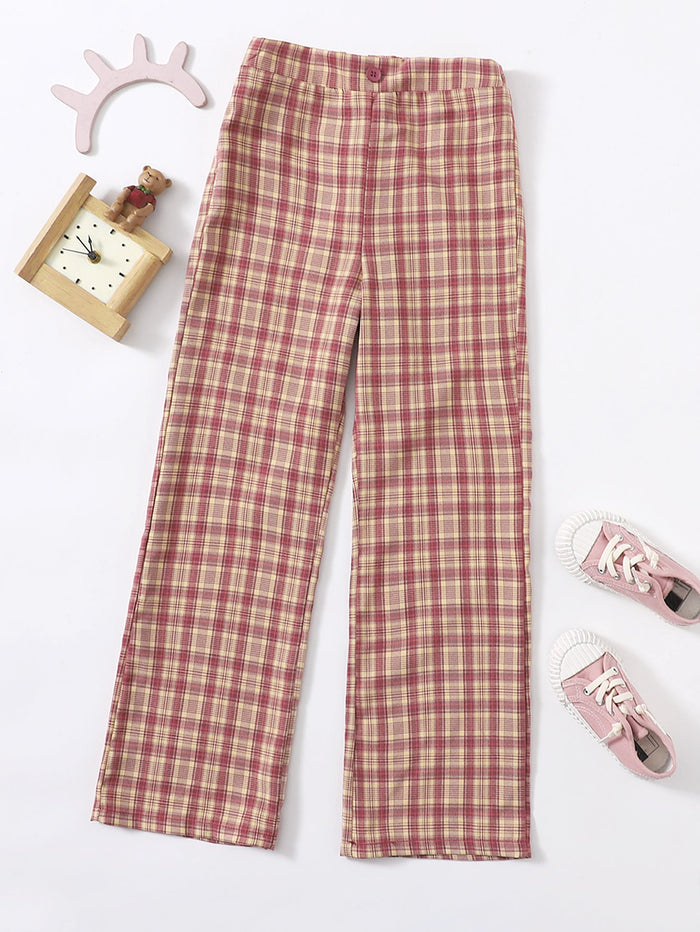Girls Tartan Wide Leg Pants Multicolor