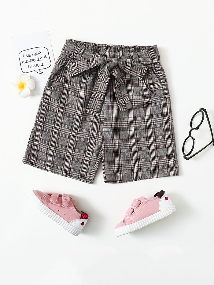Toddler Girls Plaid Belted Shorts