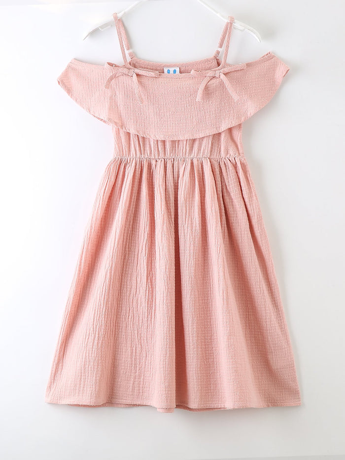Girls Solid Bow Front A-line Dress