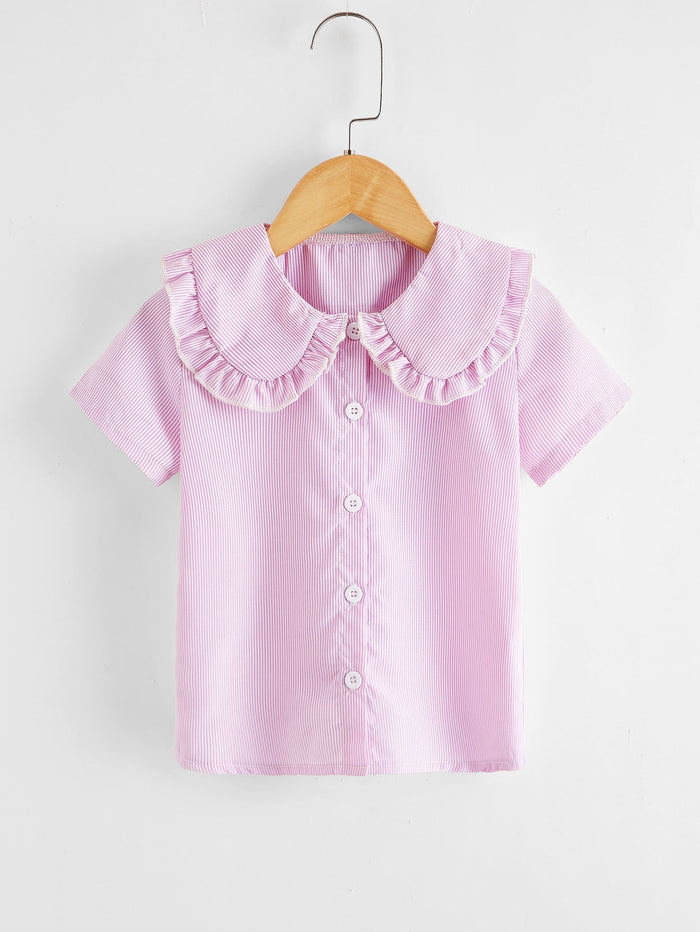 Toddler Girls Frill Trim Button Up Blouse