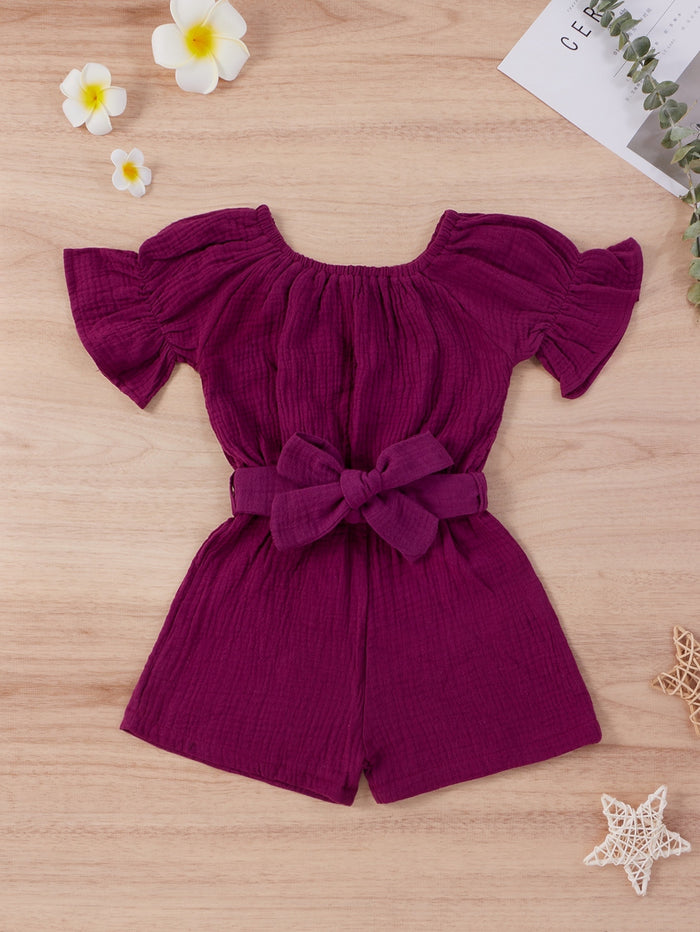 Toddler Girls Flounce Sleeve Belted Romper