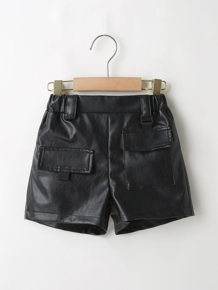 Toddler Girls PU Leather Solid Shorts