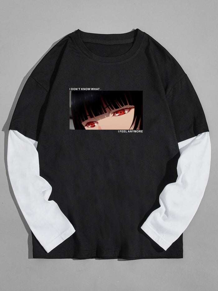 Men Figure & Slogan Graphic 2 In 1 Tee