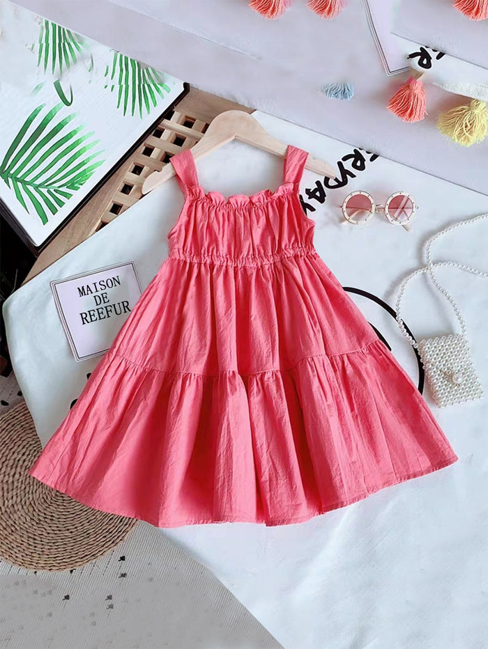 Toddler Girls Solid Ruffle Trim Cami Dress