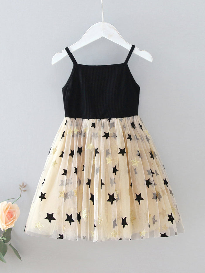 Toddler Girls Star Mesh Hem Cami Dress Multicolor