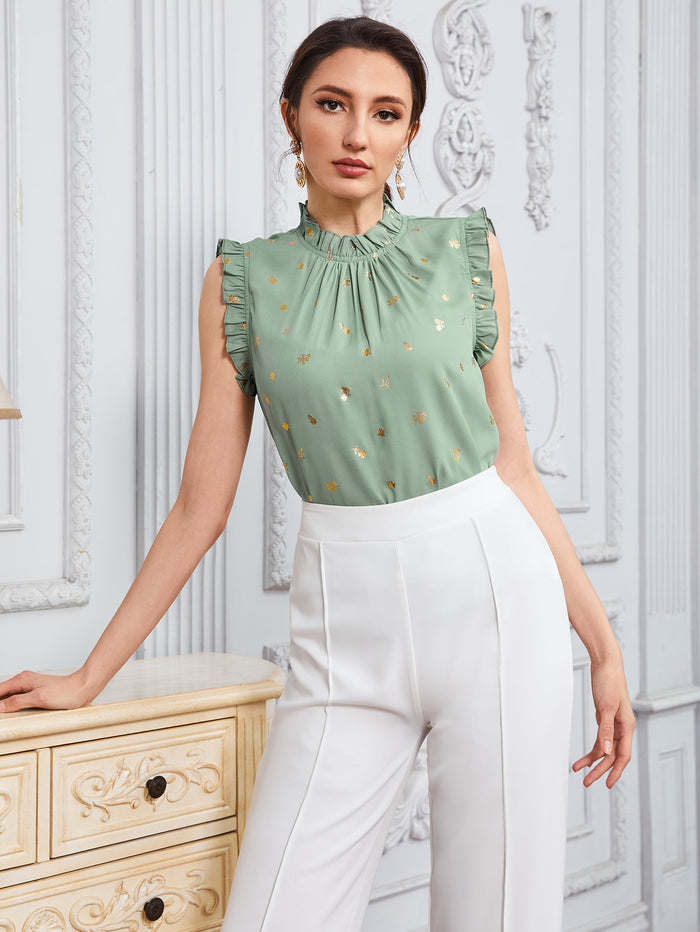 Floral Print Ruffle Trim Blouse
