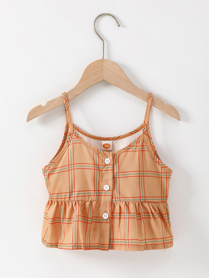 Toddler Girls Plaid Button Cami Top