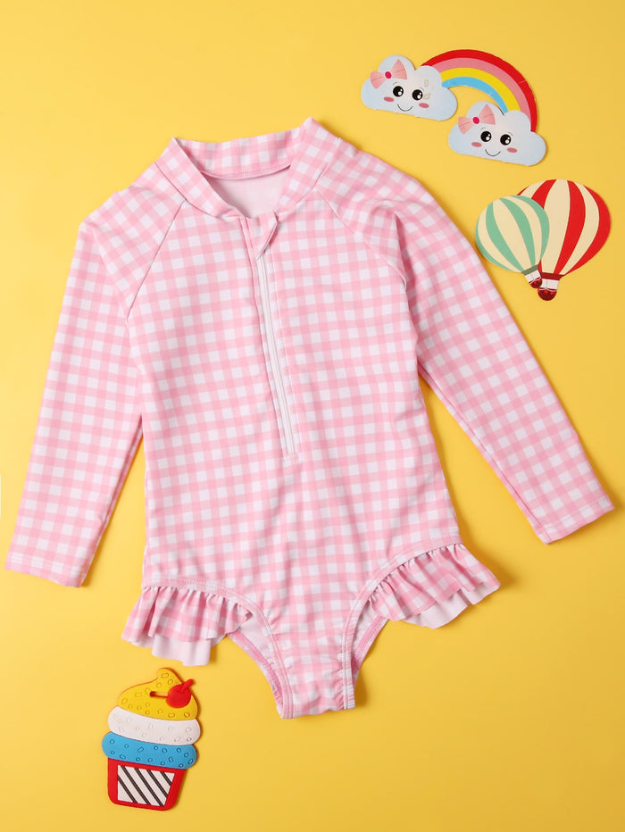 Toddler Girls Gingham Zip Front One Piece Swimsuit