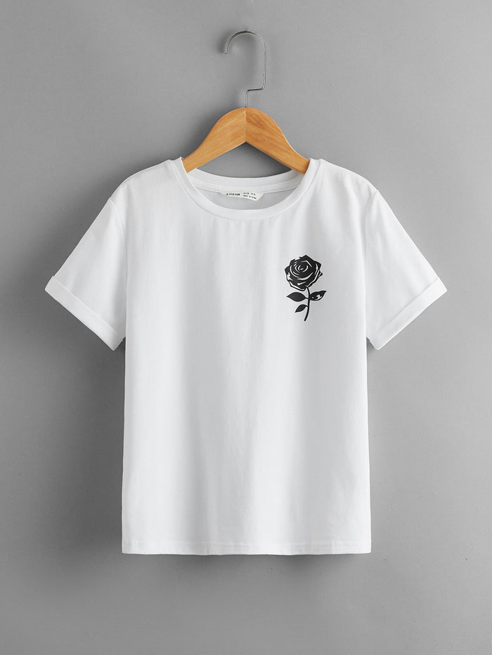 Boys Floral Print Rolled Cuff Tee