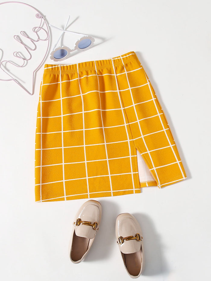 Girls Split Hem Grid Skirt Bright
