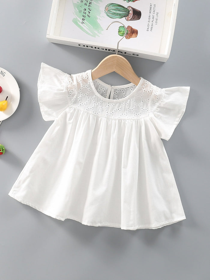 Toddler Girls Eyelet Embroidery Butterfly Sleeve Babydoll Blouse
