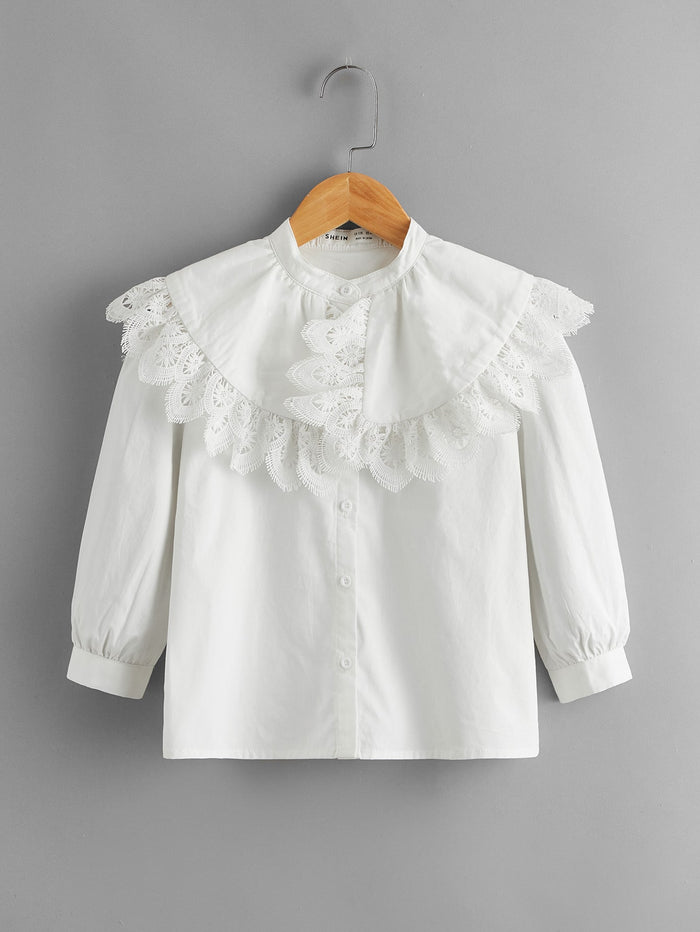 Girls Guipure Lace Detail Solid Blouse