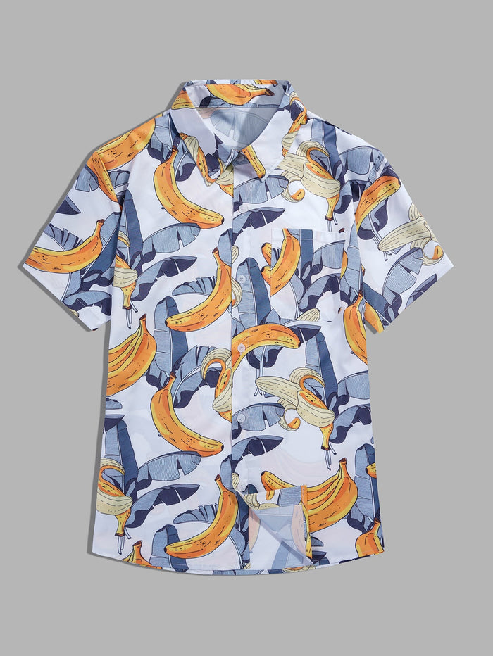 Men Banana And Tropical Print Shirt