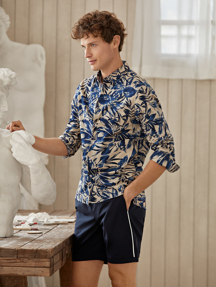Men All Over Plants Print Single Breasted Shirt