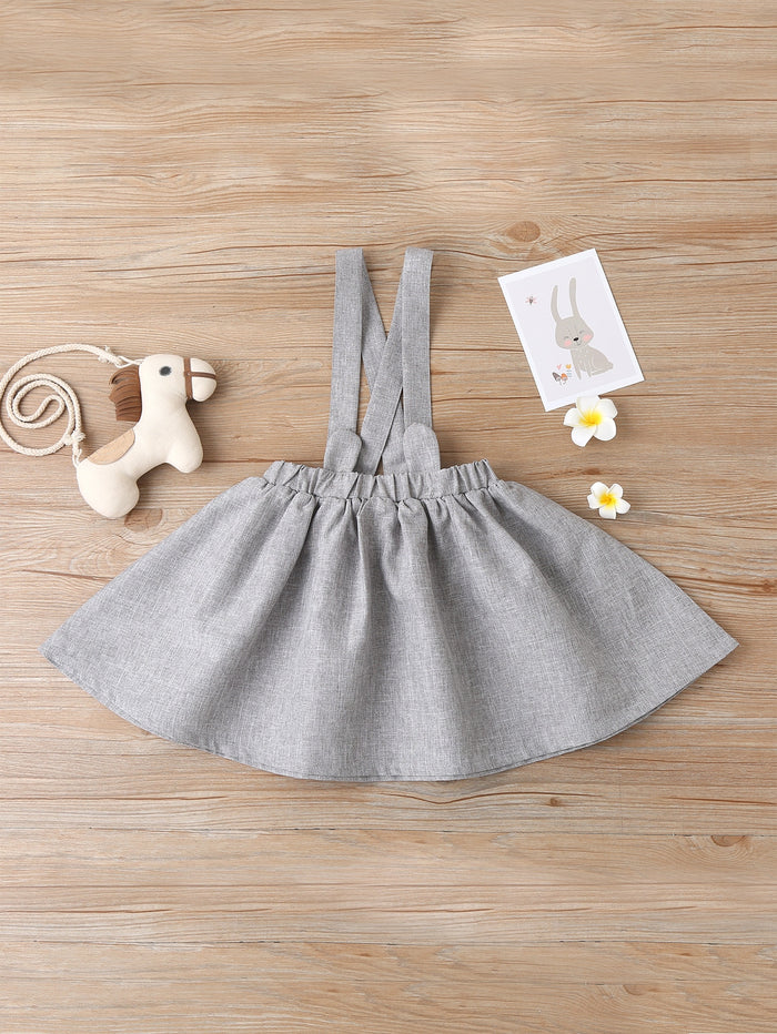 Toddler Girls Solid 3D Ears Design Suspender Skirt