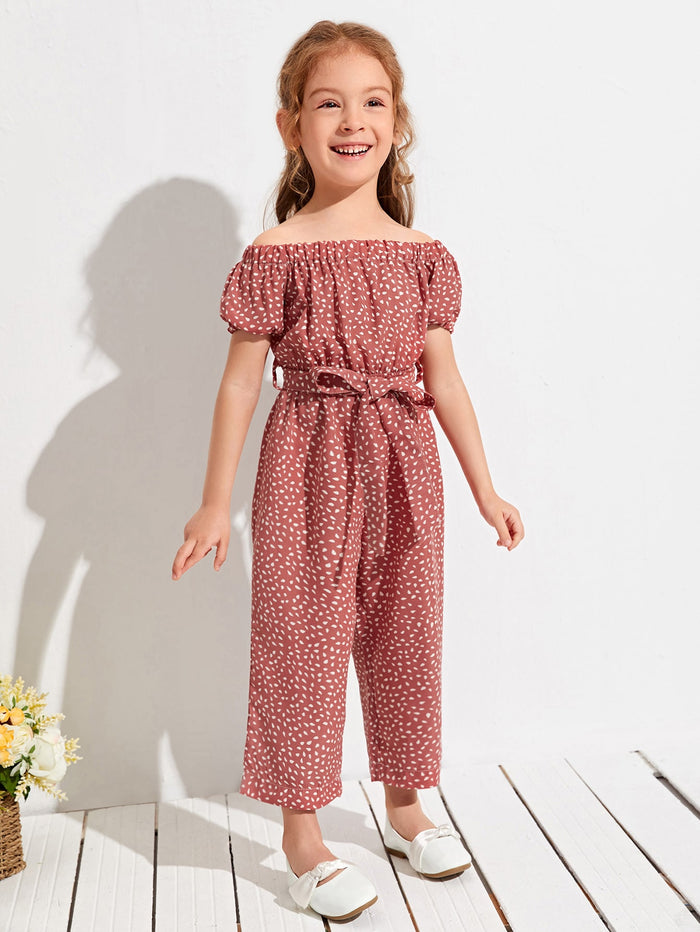 Toddler Girls Confetti Print Belted Jumpsuit Dusty Pink