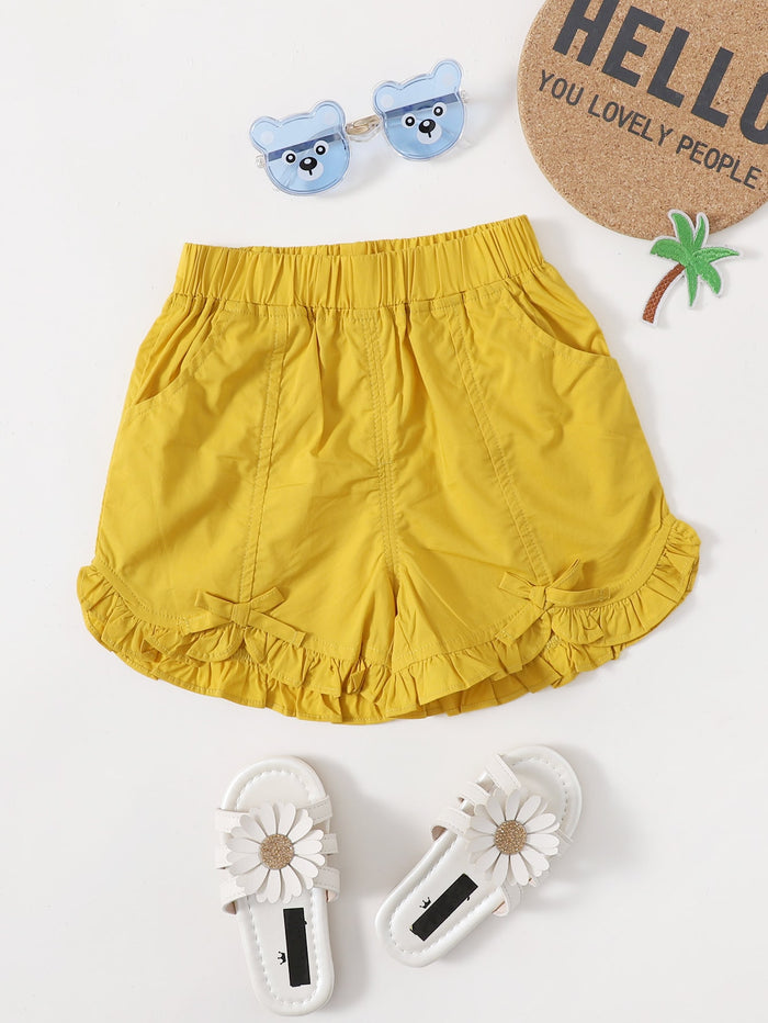 Toddler Girls Bow Frill Hem Shorts