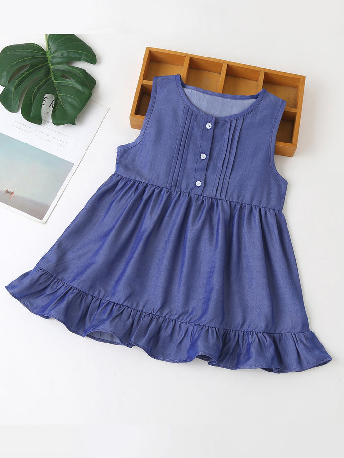 Toddler Girls Ruffle Hem Denim Smock Dress