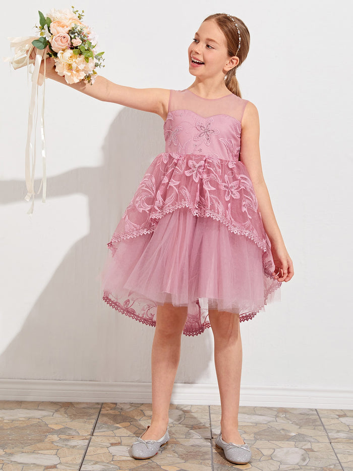 Girls Contrast Sequin Tie Back Bodice Gown Dress