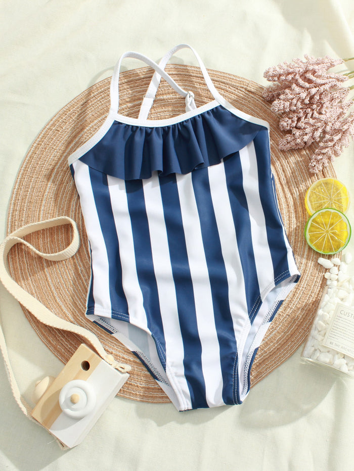 Toddler Girls Striped Ruffle One Piece Swimsuit